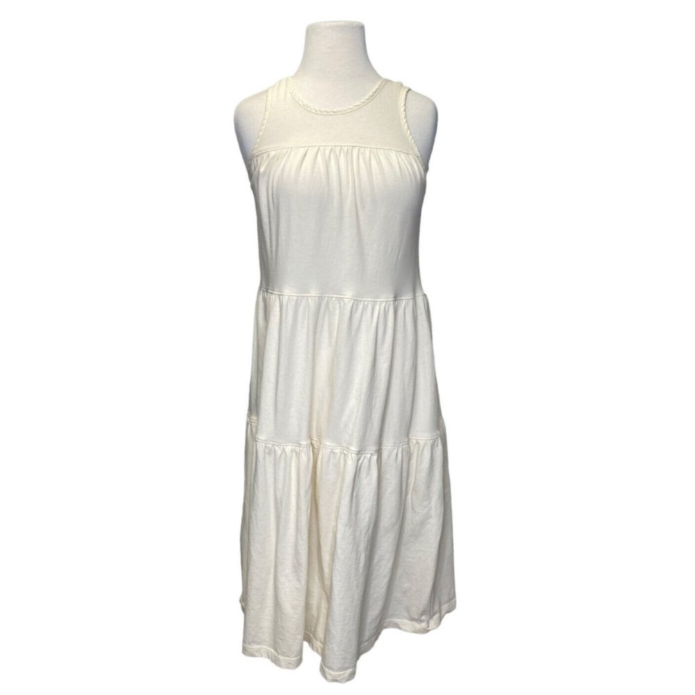 Everlane Womens XS Weekend Dress Ivory Canvas Tiered Sleeveless Cotton Scoop